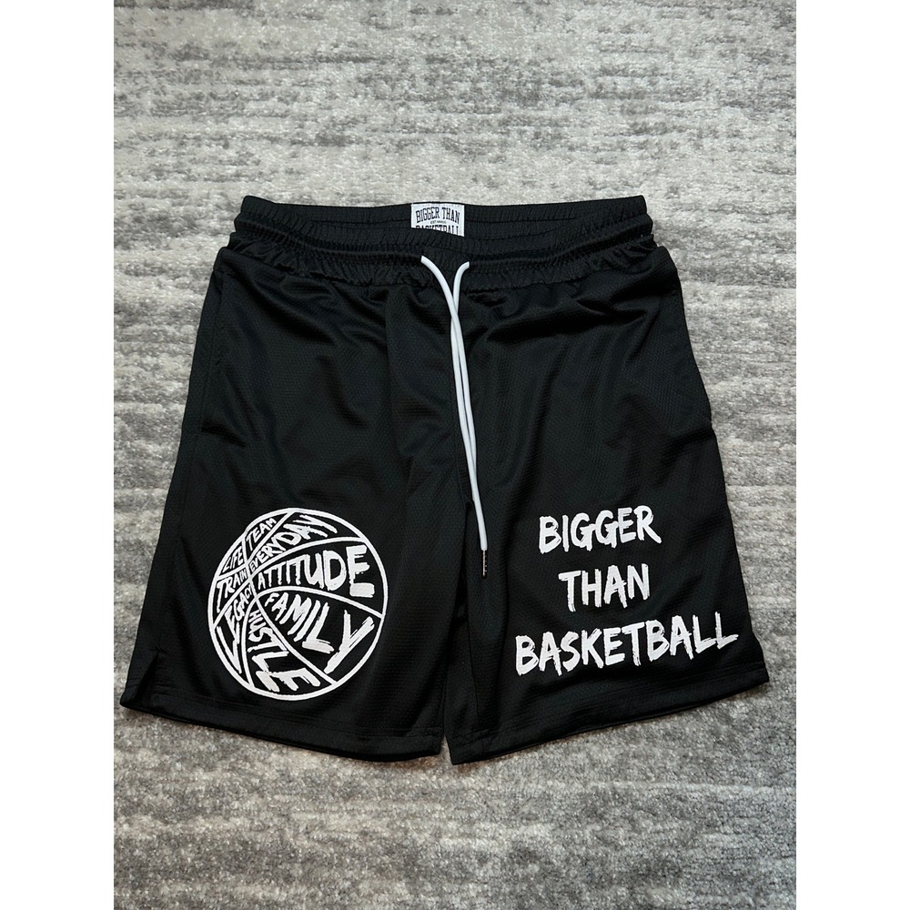 Bigger Than Basketball Shorts Mens Medium Black Graphic Mesh Athletic Drawstring